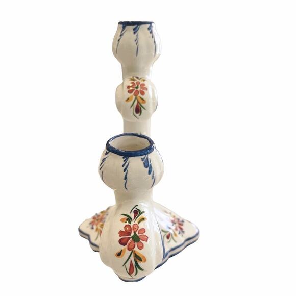 Hand Painted in Portugal Double Candle Holder 8” Tall - Picture 2 of 6